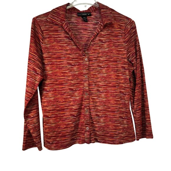 Venezia Womens Long Sleeve Button-Front Cardigan Top Size 14/16 Red Stripe Polye - Picture 1 of 4